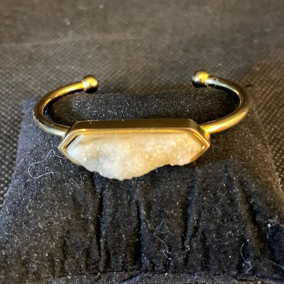 Kinsley Armelle Gold & White (ish) Quartz Stone Cuff Bracelet - Picture 1 of 6